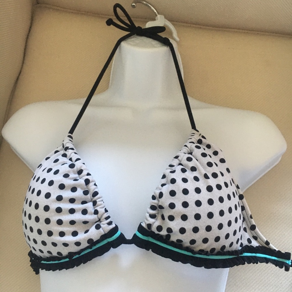 Polka dot bikini top with turquoise trim